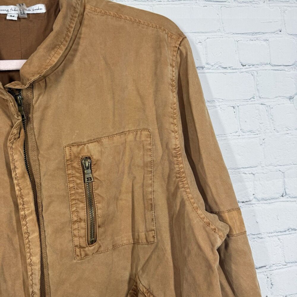 Young Fabulous & Broke Women's Tencel Utility Jacket M Brown Cropped Safari Zip - Picture 9 of 10